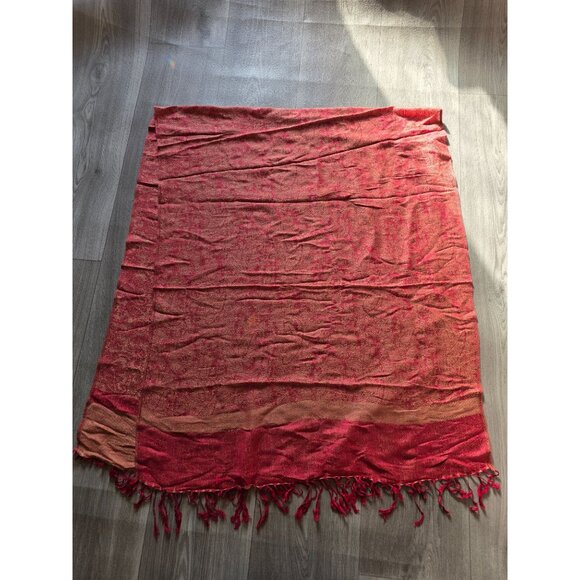Pastmlna Red & Gold Paisley Pashmina Silk Blend Shawl Wrap Scarf Fringe 70" X 2 - Picture 3 of 7